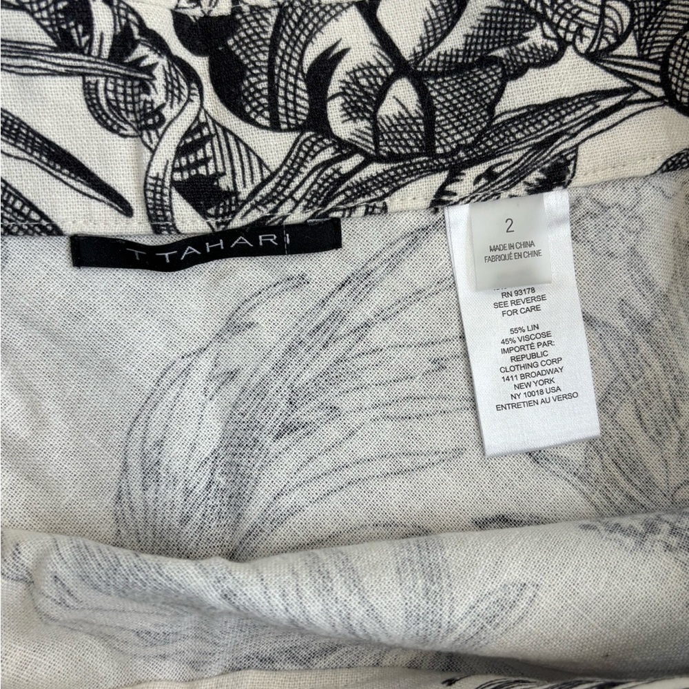 T Tahari Monochrome Botanical A-Line Linen Skirt Size 2 - Picture 8 of 10